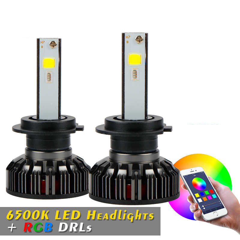 Bluetooth 28W LED Replacement Headlight Bulbs , 3000LM Color Changing Headlights